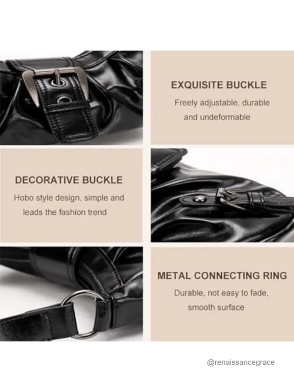 Y2K Hobo Bag Women Faux Leather Top Handle Shoulder Purse Punk Clutch Handbag